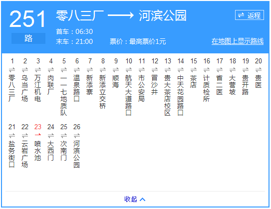 貴陽公交251路路線示意圖